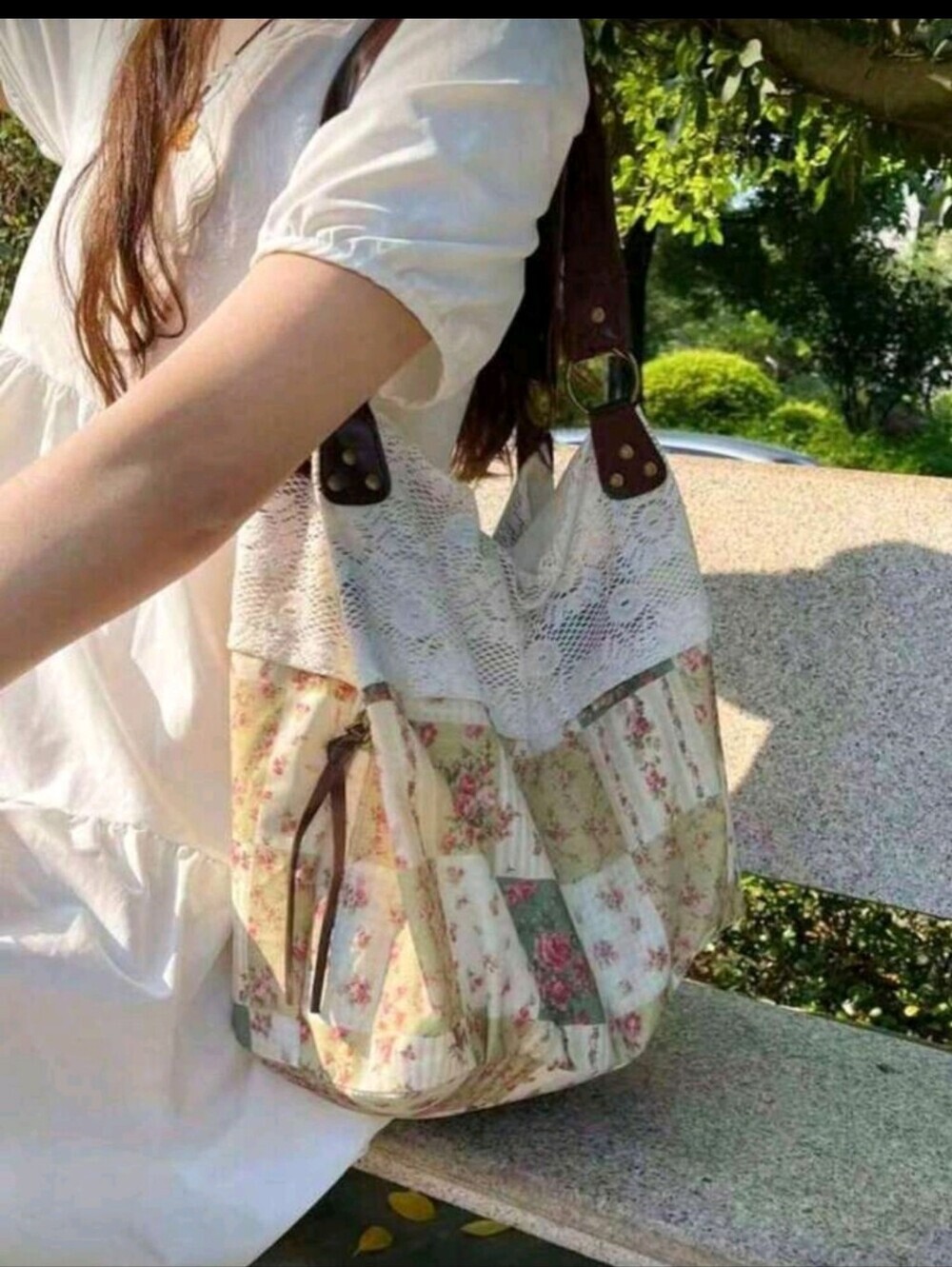 Floral Patchwork Shoulder Bag - Cream